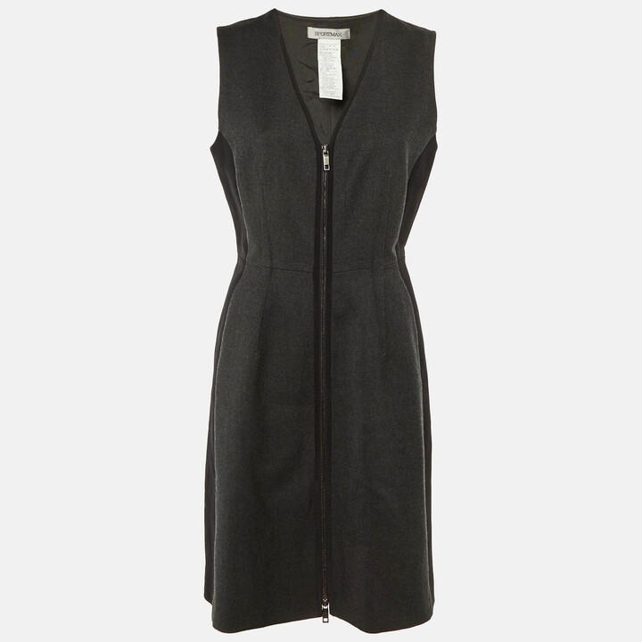 Sportmax Grey/Black Wool Sleeveless Dress M