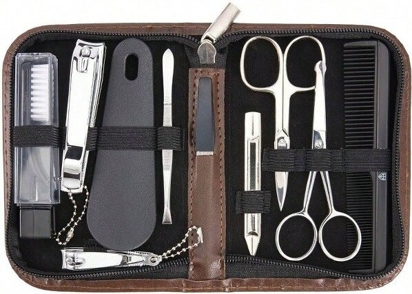 LOVELAY CREATIONS 10-PieceManicurePedicureKitwithTweezersLeatherCaseandGiftBox.MulticolorStandard