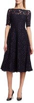 Thumbnail for your product : Teri Jon by Rickie Freeman Off-The-Shoulder Three-Quarter Sleeve Lace Dress