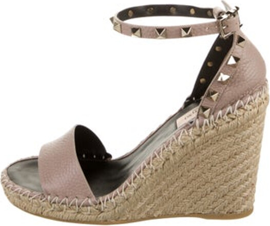 Valentino Leather Espadrilles Neutrals Colorblock Pattern Platform Wrap-Around Straps Includes Box & Dust Bag Unfortunately due to restrictions this item may not be eligible for shipping in all areas.
