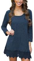 Thumbnail for your product : MiYang Women's Long Sleeve A-line Lace Stitching Trim Casual Dress XL Green