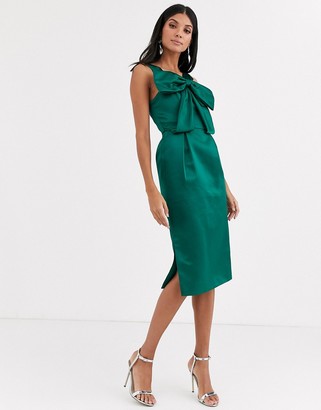 True Decadence Tall asymmetric strap midi dress with extreme bow in green