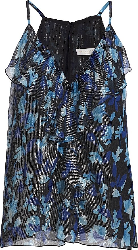Ramy Brook Women's Rosemarie Floral Metallic Silk Sleeveless Top - Dream Blue Twilight - Size XS