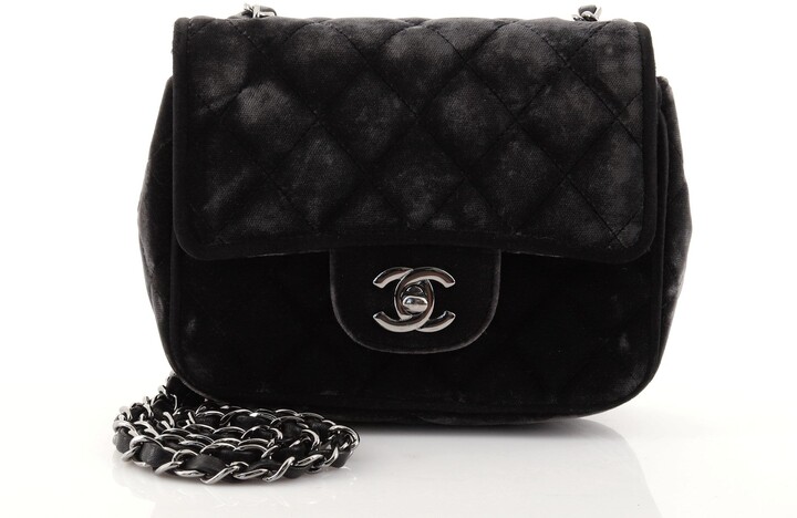 Chanel Vintage Square Classic Single Flap Bag Quilted Velvet Mini