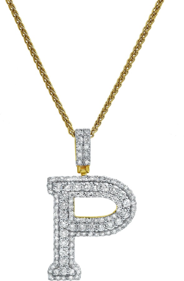 LuvMyJewelry P Initial Diamond Pendant 14K Yellow Gold - 2.19 Carats
