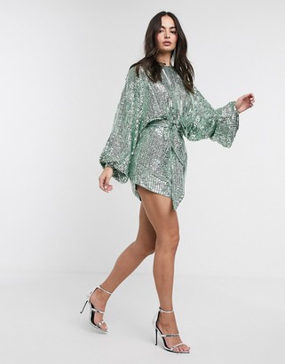 ASOS EDITION embellished batwing mini dress in linear sequin