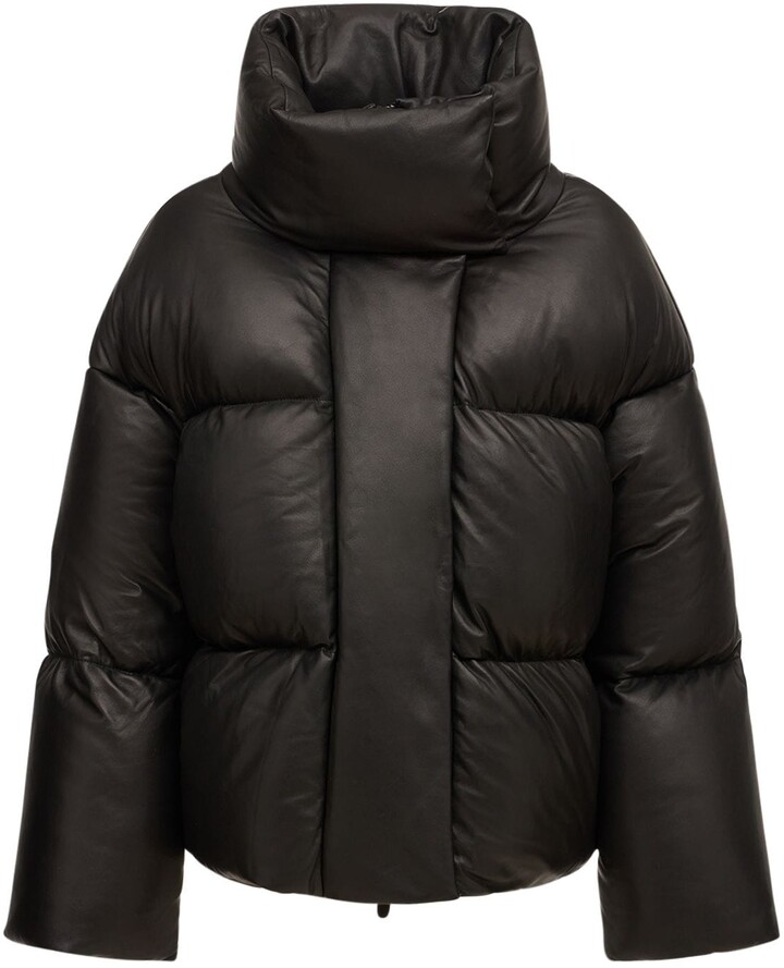 Womens Clothing Jackets Leather jackets Khaite Raphael Leather Down Jacket in Black 