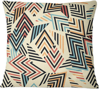 Retro Geometrics In Blue Orange And Black I - Patterned Printed Throw Pillow