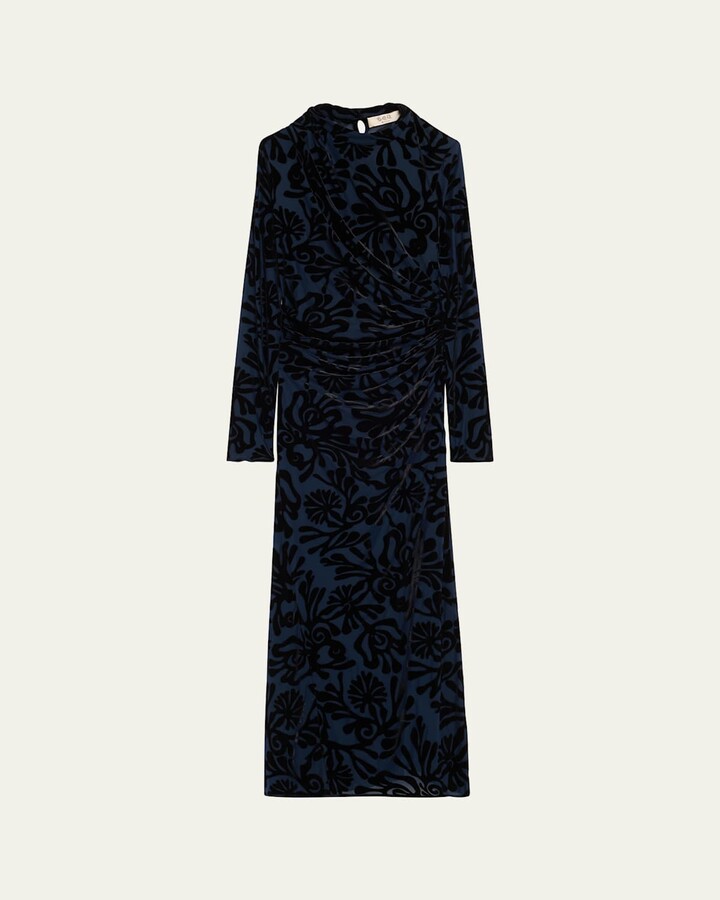 Alia Mock-Neck Burnout Velvet Midi Dress