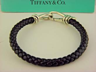 Tiffany & Co. Paloma Picasso 925 Sterling Silver Black Leather Knot Single Braid Bracelet