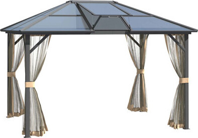 Impact Outdoor Hardtop Gazebo Canopy With Polycarbonate Roof Top Vent And Aluminum Frame Permanent Pavilion Outdoor Gazebo With Netting For Patio Garden Backyar