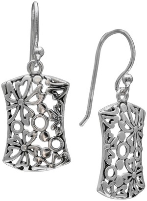 Distributed By Target Women' Oxidized Filigree Flower Rectangle Earring in terling ilver - Gray (29mm)