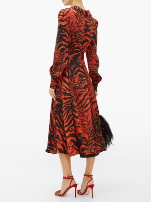 Borgo de Nor Nilla Zebra-print Silk Belted Midi Dress - Black Red