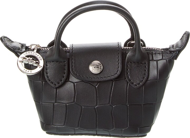12894 LONGCHAMP Le Pliage Cuir (Black Nickel) Small Top Handle Bag GREY