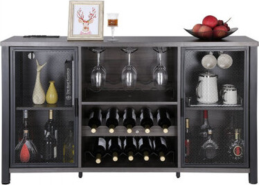 17 Stories 47 Inch Industrial Bar Cabinet Wine Table for Liquor & Glasses Sideboard Buffet