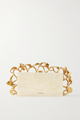 Cult Gaia Fana Marbled Acrylic And Gold-tone Clutch - Ivory