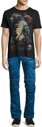 Robin's Jeans Embellished & Distressed Moto Skinny Jeans, Blue