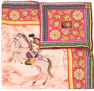 Shanghai Tang Mongolian horsemen-print silk scarf