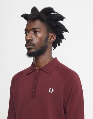 Fred Perry Long Sleeve Cuff Knit Polo Shirt Burgundy