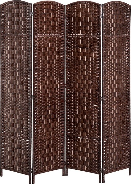 HOMCOM6'TallWickerWeave4PanelRoomDividerPrivacyScreen-Brown