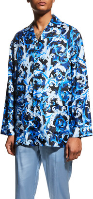 Barocco Print Silk Pajama Shirt Black