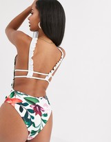 Thumbnail for your product : South Beach floral swimsuit with white frill detail
