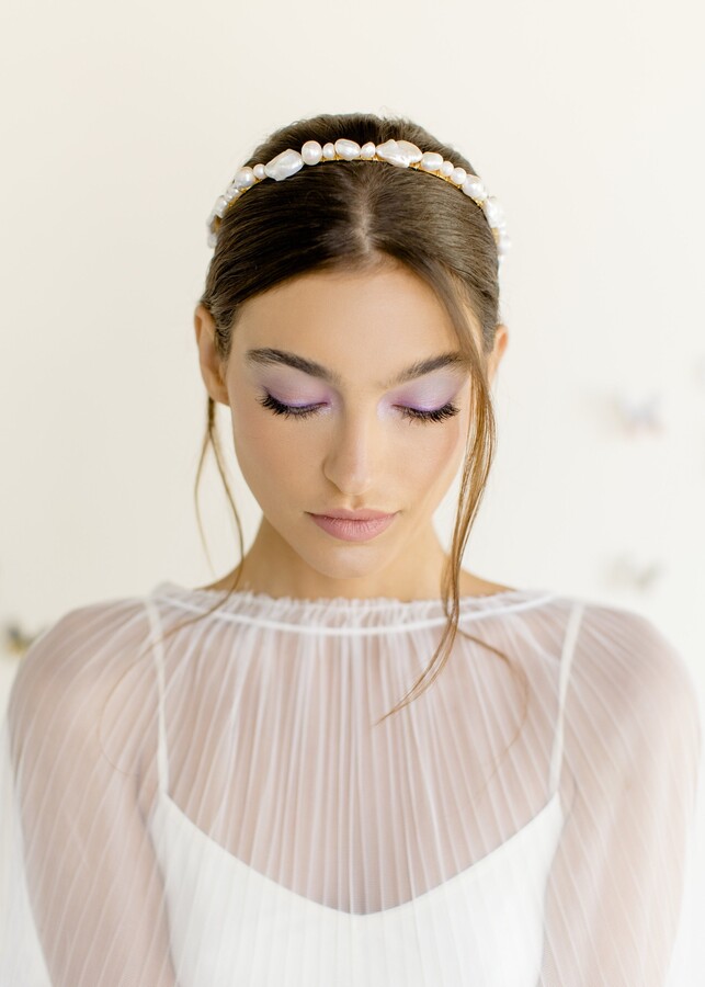 Etsy Millie - Modern Minimalist Pearl Wedding Headband Simple Bohemian Bridal Headpiece