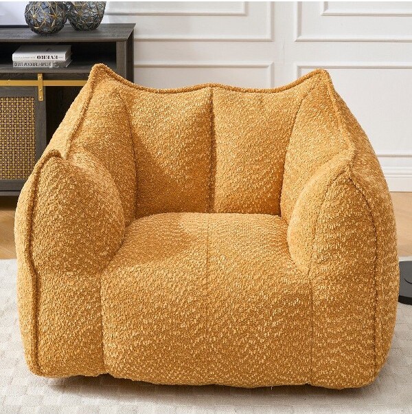 Okak47''OversizedBeanBagChairHigh-ResilienceFoamSquareLoungerBeanbagChairwithArmrestsChenilleFloorSofaforLivingRoomYellow