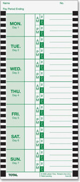 Lathem Time Company Weekly Time Card