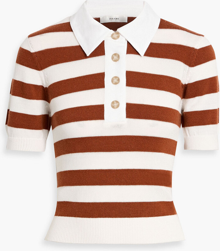 Striped cashmere and cotton-blend polo sweater
