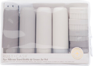 TJMAXX 8Pc Ribbed Silicone Bottle And Cream Jar Travel Set, Leather