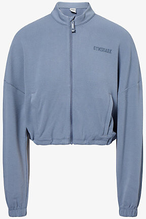 Gymshark Womens Blue Waffle Midi Zip-Up Stretch-Woven Track Jacket Xxs