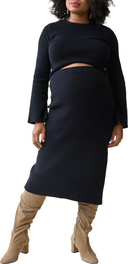 Ingrid & Isabel Bell Sleeve Crop Sweater & High-Waist Maternity Skirt Set
