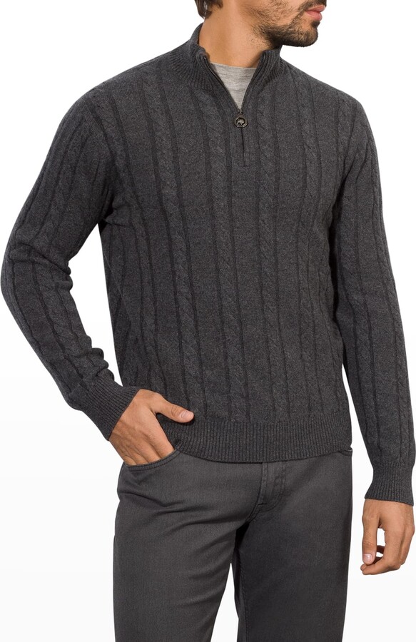 Stefano Ricci Men's CashmereSilk Cable Knit QuarterZip Sweater
