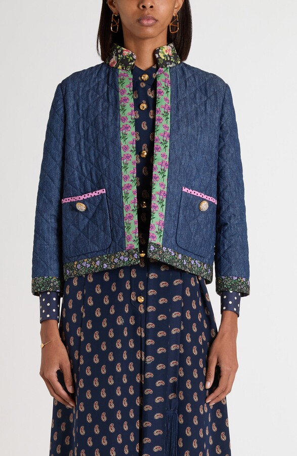 Floral Print & Quilted Denim Jacket