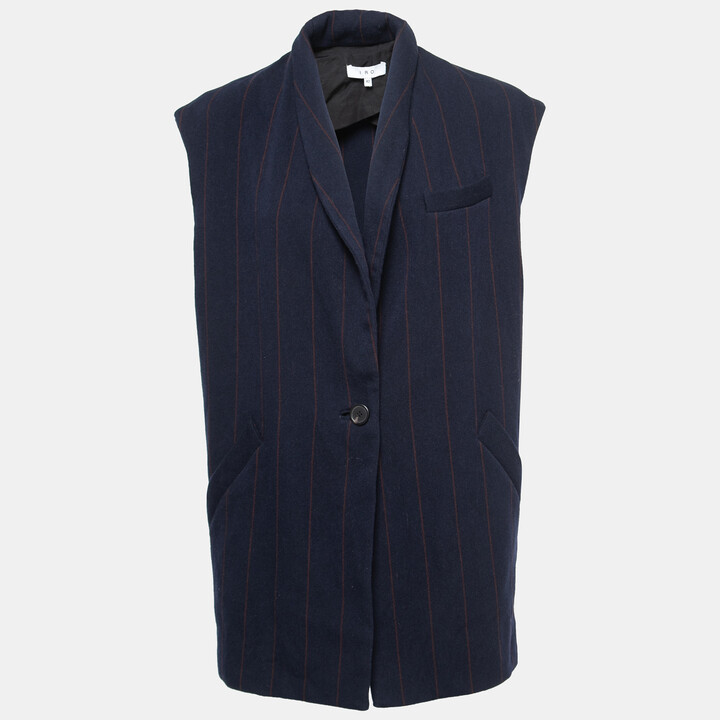 IRO Navy Blue Striped Wool-Blend Vest Jacket L - ShopStyle