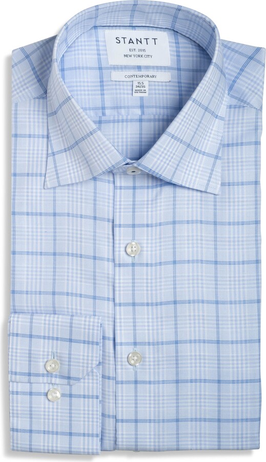 Stantt Contemporary Fit Check Wrinkle Resistant Cotton Dress Shirt