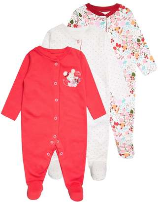 Mothercare GIRLS AUTUMN MOUSE SLEEPSUIT BABY 3 PACK Pyjamas red