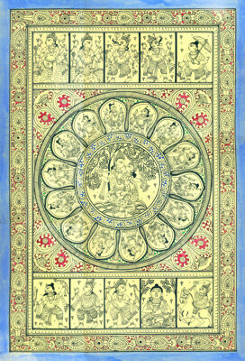 Bungalow Rose Dashavatar Of Lord Vishnu Patachitra (Ten Incarnations) | Water Color Painting On Patti