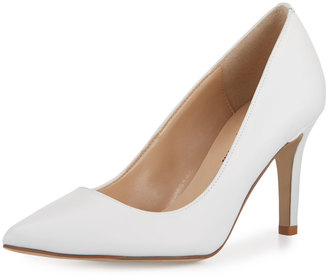 Neiman Marcus Cissy Leather Pointed-Toe Pump, White