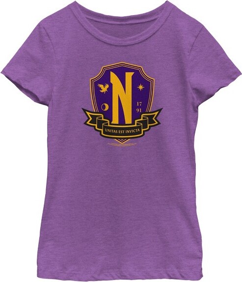 Wednesday Series Girl'sWednesdayNevermoreAcademyCrestT-Shirt-PurpleBerry-Small