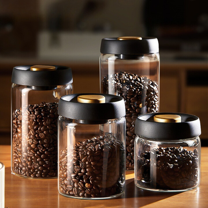 NONE 1pc Coffee Beans Vacuum Sealed Tank Glass Food Storage Jars Household Moisture-proof Air Extraction Airtight Kitchen Container