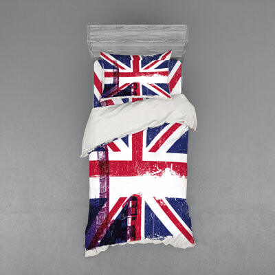 Union Jack Grungy Aged Uk Flag Big Ben Double Decker Country Culture Historical Landmark Duvet Cover Set