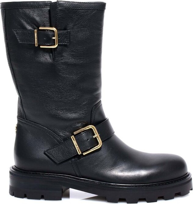 TheDoubleF Women Shoes Boots Biker Boots Black leather Bikered boots 