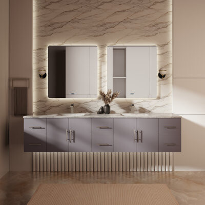 Lexora Geneva 84" Wall-Mounted Double Bathroom Vanity Set
