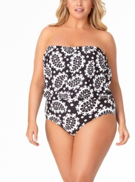 Anne Cole Plus Size Riviera Paisley Blouson Strapless One-Piece Swimsuit Women's Swimsuit