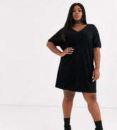 Thumbnail for your product : ASOS DESIGN Curve short sleeve super soft rib v front v back mini dress