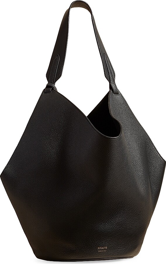 KHAITE Women's Medium Lotus Pebbled Leather Tote Bag - Black