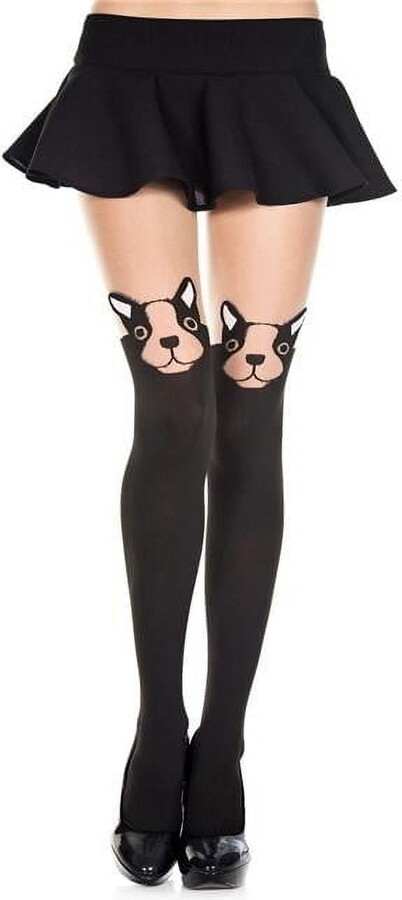 Music Legs Women’s Women’s Boston Terrier Spandex Pantyhose 7256-BEIGE/BLACK
