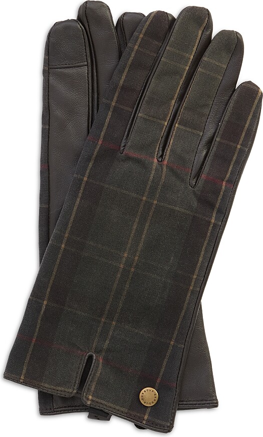 Barbour Tartan Waxed Canvas & Leather Gloves